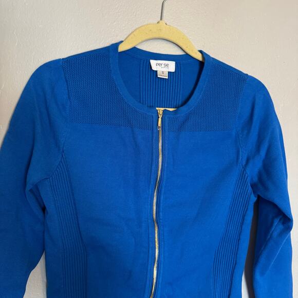 Per Se Cobalt Blue Zip Up Cardigan Sweater - Picture 3 of 8